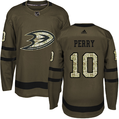 العدسة الذكية Men's Adidas Anaheim Ducks #10 Corey Perry Premier Green Salute to Service  NHL Jersey العدسة الذكية